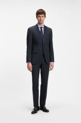 Patterned regular-fit blazer in Italian virgin wool, Dark Blue