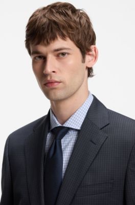 Patterned regular-fit blazer in Italian virgin wool, Dark Blue