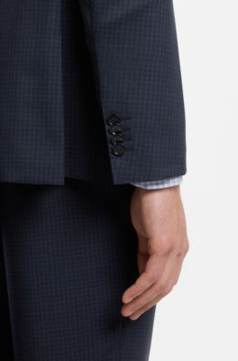 Patterned regular-fit blazer in Italian virgin wool, Dark Blue