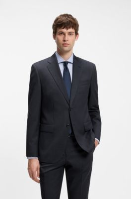 Patterned regular-fit blazer in Italian virgin wool, Dark Blue