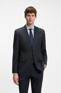 Patterned regular-fit blazer in Italian virgin wool, Dark Blue