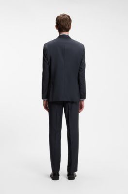 Patterned regular-fit blazer in Italian virgin wool, Dark Blue