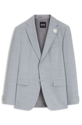 Slim-fit blazer in melange stretch fabric, Light Grey