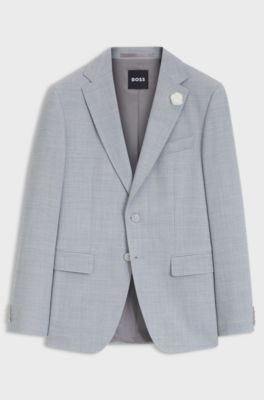 Slim-fit blazer in melange stretch fabric, Light Grey