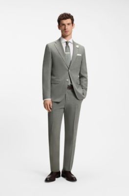 Slim-fit blazer van gemeleerd stretchmateriaal, Kalk