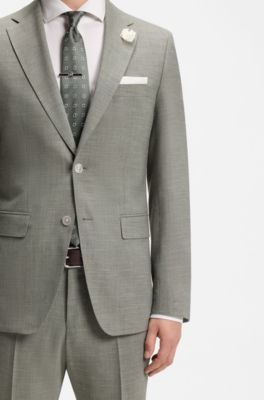 Slim-fit blazer in melange stretch fabric, Light Green