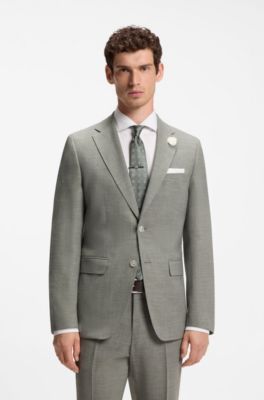 Slim-fit blazer van gemeleerd stretchmateriaal, Kalk