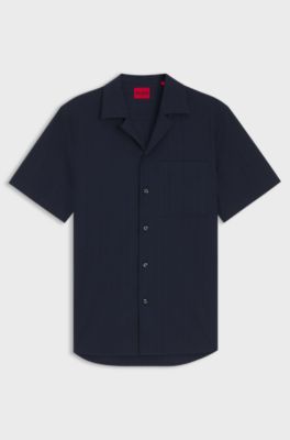 Relaxed-fit shirt in cotton with structured stripe, Dark Blue