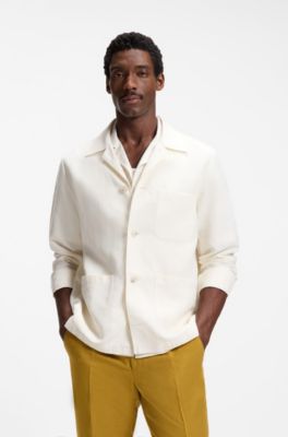 Relaxed-fit overshirt in solid twill, Natural