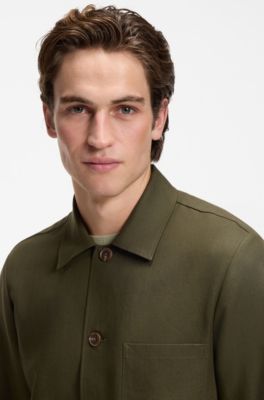 Relaxed-fit overshirt in solid twill, Light Green