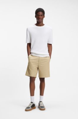 Bermuda slim fit in cotone elasticizzato mercerizzato, Beige