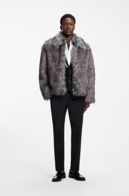 Faux-fur jacket with a statement collar, Grey