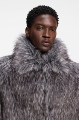 Faux-fur jacket with a statement collar, Grey