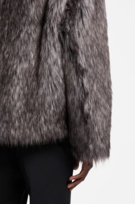 Faux-fur jacket with a statement collar, Grey