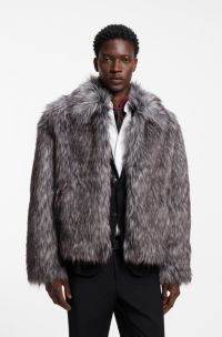 Faux-fur jacket with a statement collar, Grey