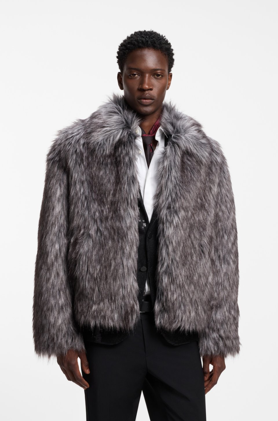 Faux-fur jacket with a statement collar