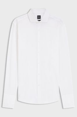 Slim-fit shirt in easy-iron striped stretch cotton, White