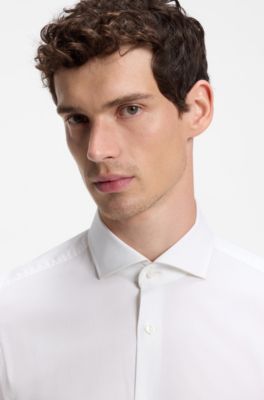Slim-fit shirt in easy-iron striped stretch cotton, White
