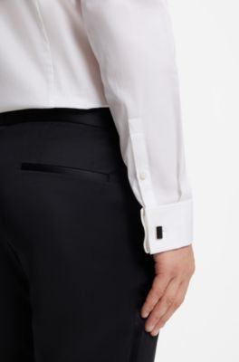 Slim-fit shirt in easy-iron striped stretch cotton, White