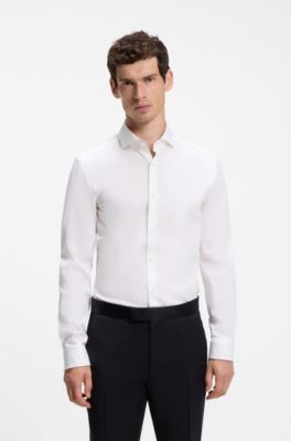Slim-fit shirt in easy-iron striped stretch cotton, White