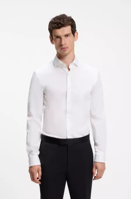 Slim-Fit Hemd aus gestreifter Stretch-Baumwolle mit bügelleichtem Finish