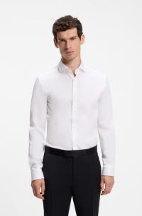 Camicia slim fit in cotone elasticizzato a righe facile da stirare, Bianco