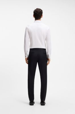 Slim-fit shirt in easy-iron striped stretch cotton, White