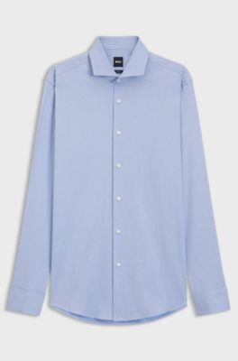 Slim-fit shirt in easy-iron striped stretch cotton, Light Blue
