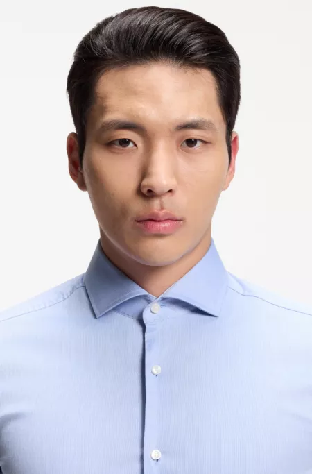 Slim-fit shirt in easy-iron striped stretch cotton