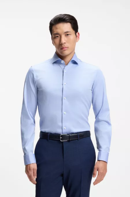 Slim-fit shirt in easy-iron striped stretch cotton