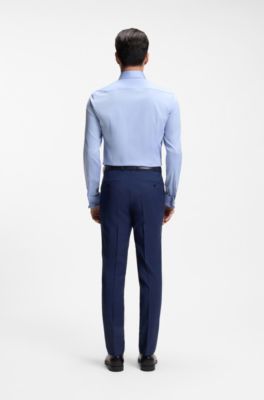 Slim-fit shirt in easy-iron striped stretch cotton, Light Blue