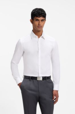 BOSS ONE Slim-fit business shirt in wrinkle-free poplin, White