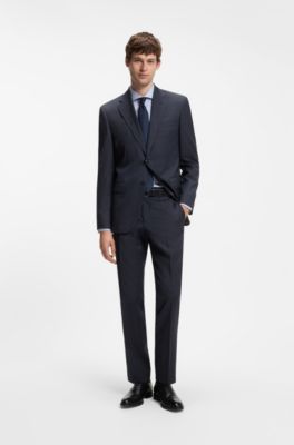 Regular-fit formal trousers in virgin wool, Dark Blue