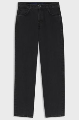 Jeans a gamba larga con fit rilassato in cotone nero, Nero