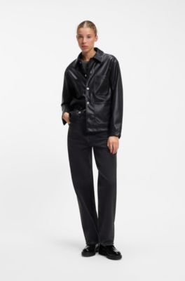 Wide-leg loose-fit jeans in black cotton, Black