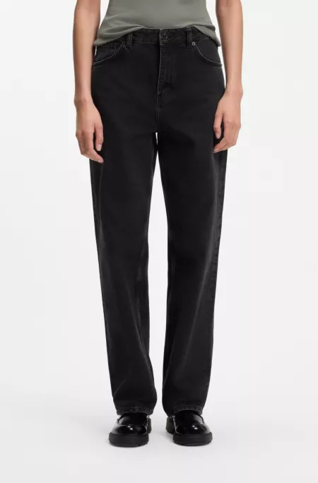 Wide-leg loose-fit jeans in black cotton