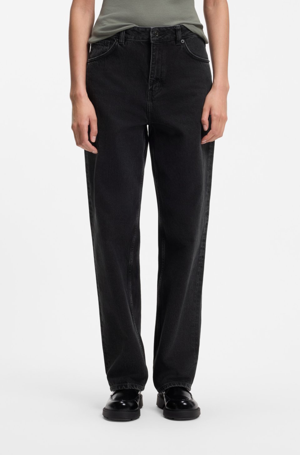 Wide-leg loose-fit jeans in black cotton