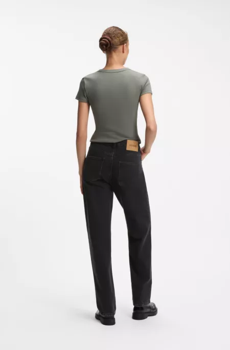 Wide-leg loose-fit jeans in black cotton