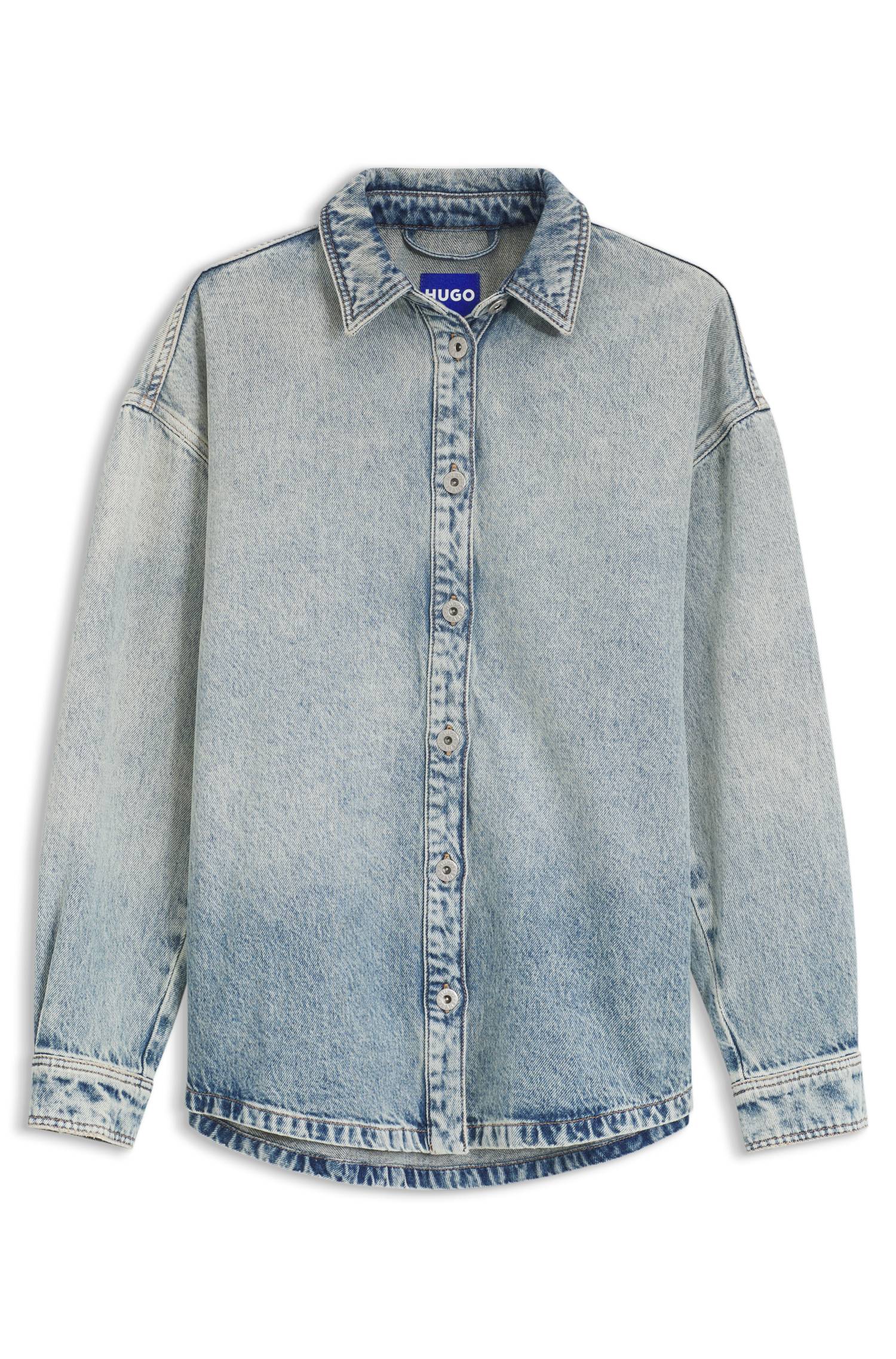 Hugo Oversized cotton denim shirt with gradient effect skjortor & blusar dam – bild 4