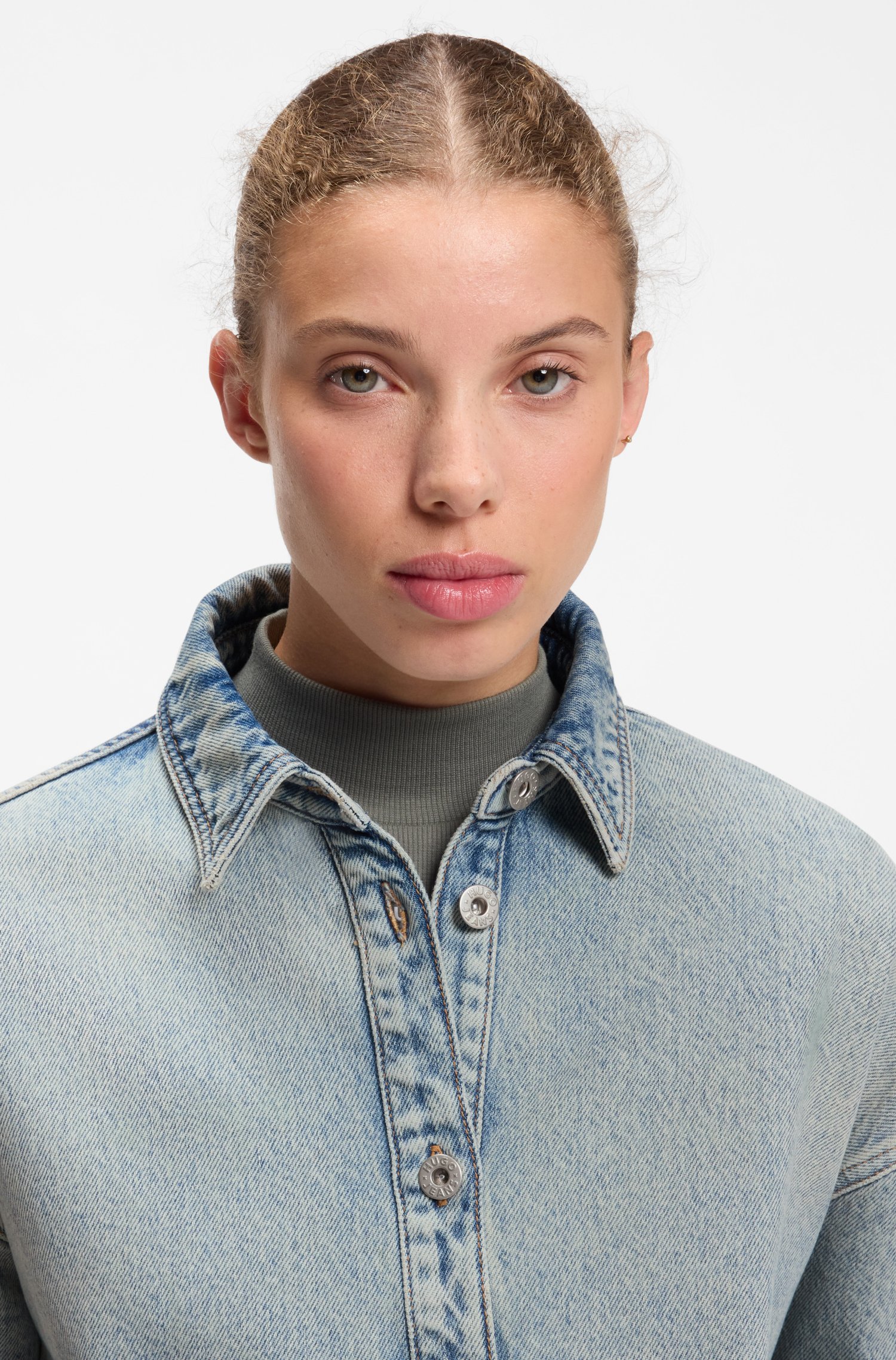 Hugo Oversized cotton denim shirt with gradient effect skjortor & blusar dam – bild 3