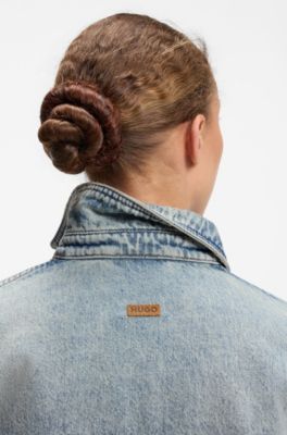Oversized cotton denim shirt with gradient effect, Light Blue
