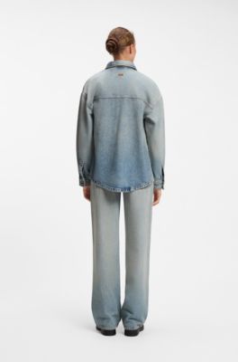 Oversized cotton denim shirt with gradient effect, Light Blue