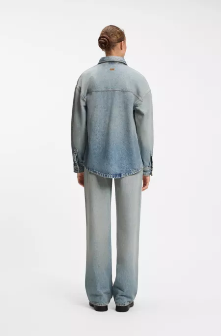 Oversized cotton denim shirt with gradient effect