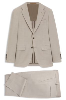 Two-piece slim-fit suit in wool and silk, Light Beige