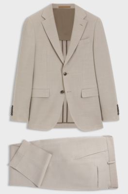 Slim-Fit Zweiteiler aus Woll-Mix mit Seide, Hellbeige