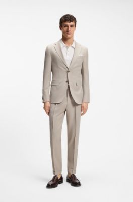 Two-piece slim-fit suit in wool and silk, Light Beige