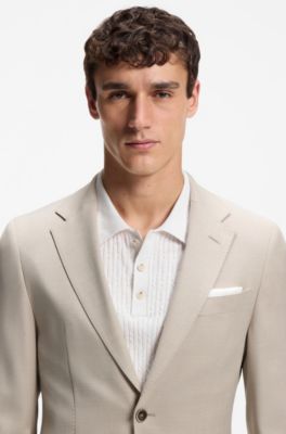 Two-piece slim-fit suit in wool and silk, Light Beige