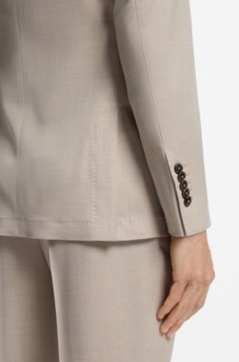 Two-piece slim-fit suit in wool and silk, Light Beige