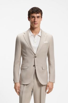 Two-piece slim-fit suit in wool and silk, Light Beige