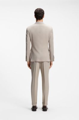 Two-piece slim-fit suit in wool and silk, Light Beige